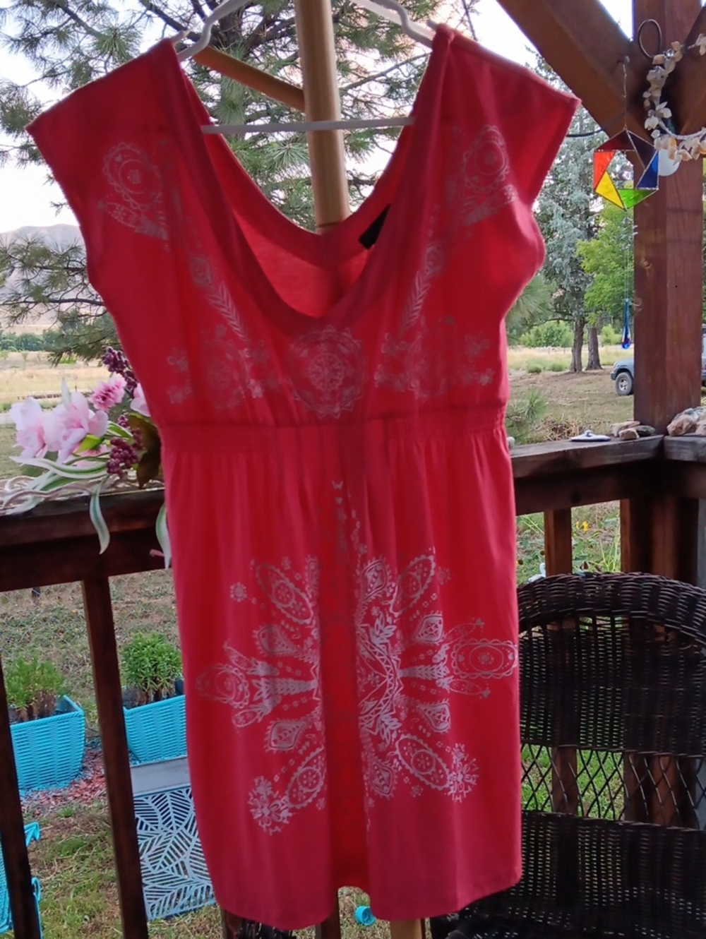 VENUS Coral Red Short Sleeve Printed Dress